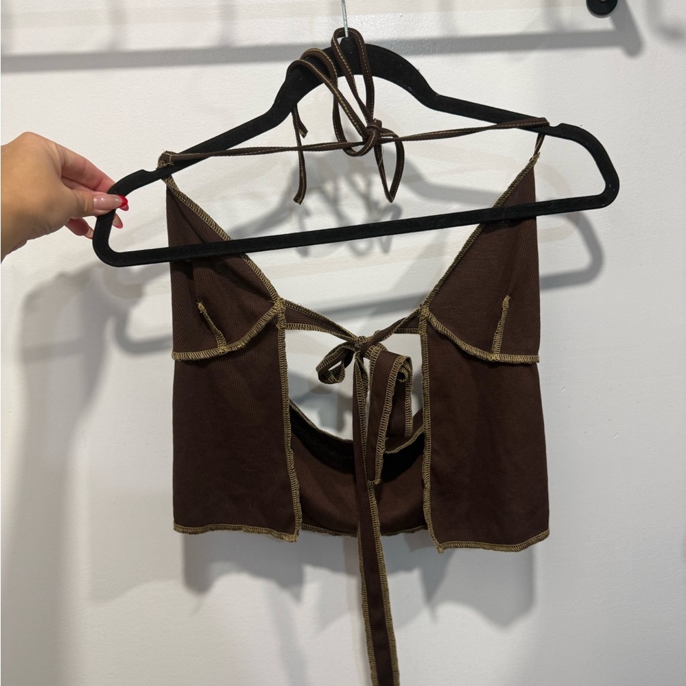 Brown Tie Front Top
